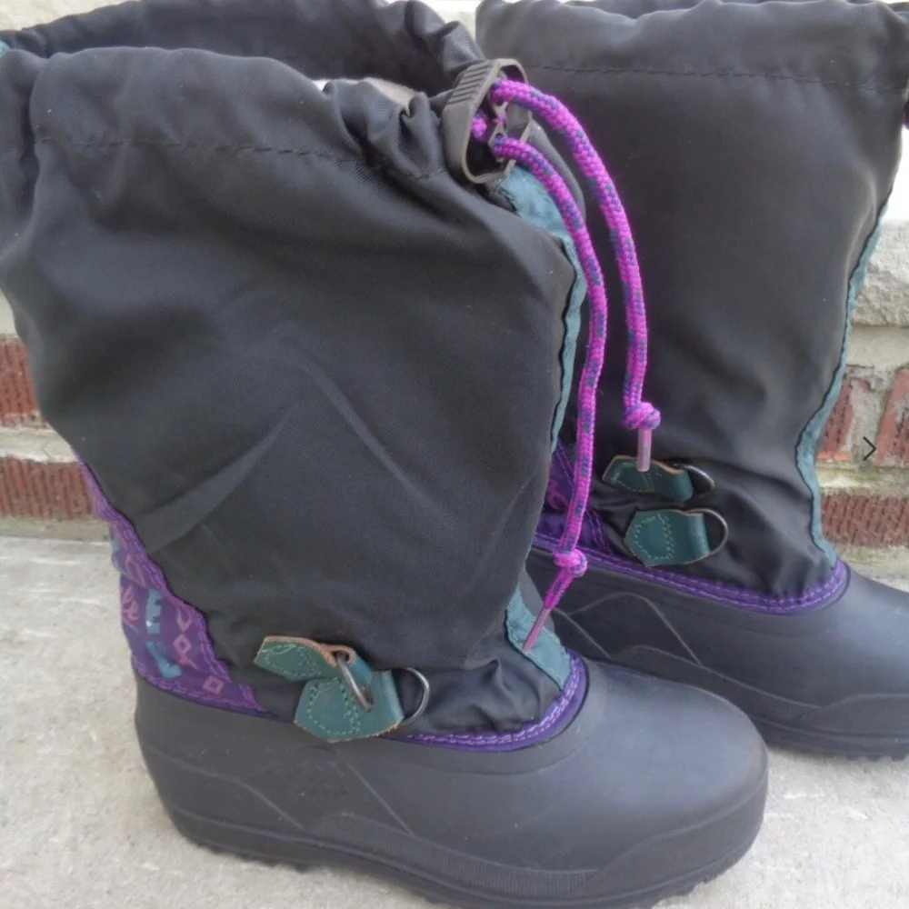 Sorel Girl Snow Boots Size 2 Youth Black Purple Removable Liner Winter